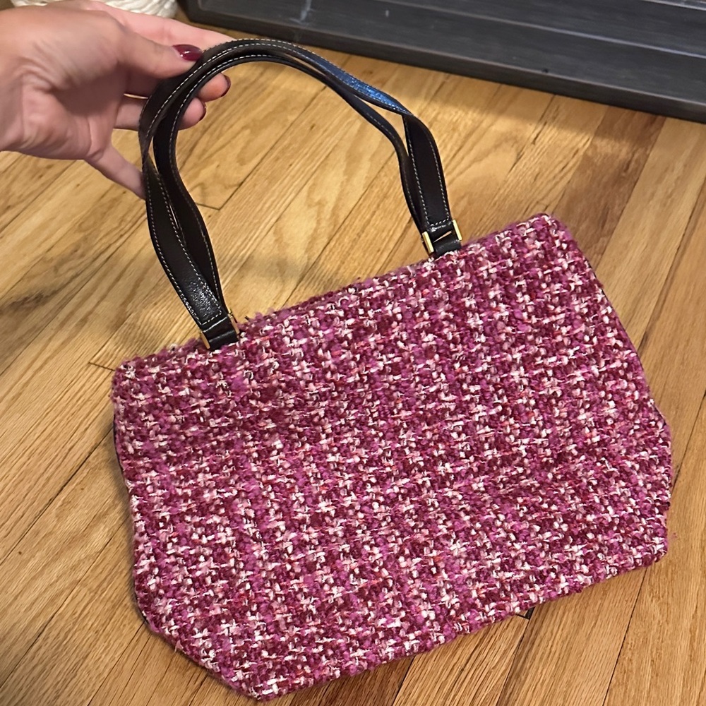 Kate Spade Pink Tweed Tote with Black Handles - Picture 3 of 3